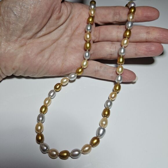 Honora Sterling Silver Pastel Oval Cultured Pearl Necklace 20" - Picture 1 of 16
